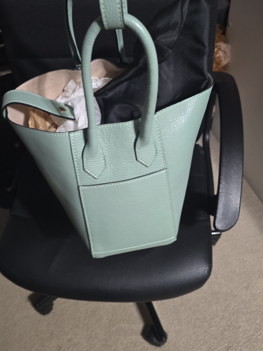 Mint Green Leather Tote Bag - Sleek Everyday Carry